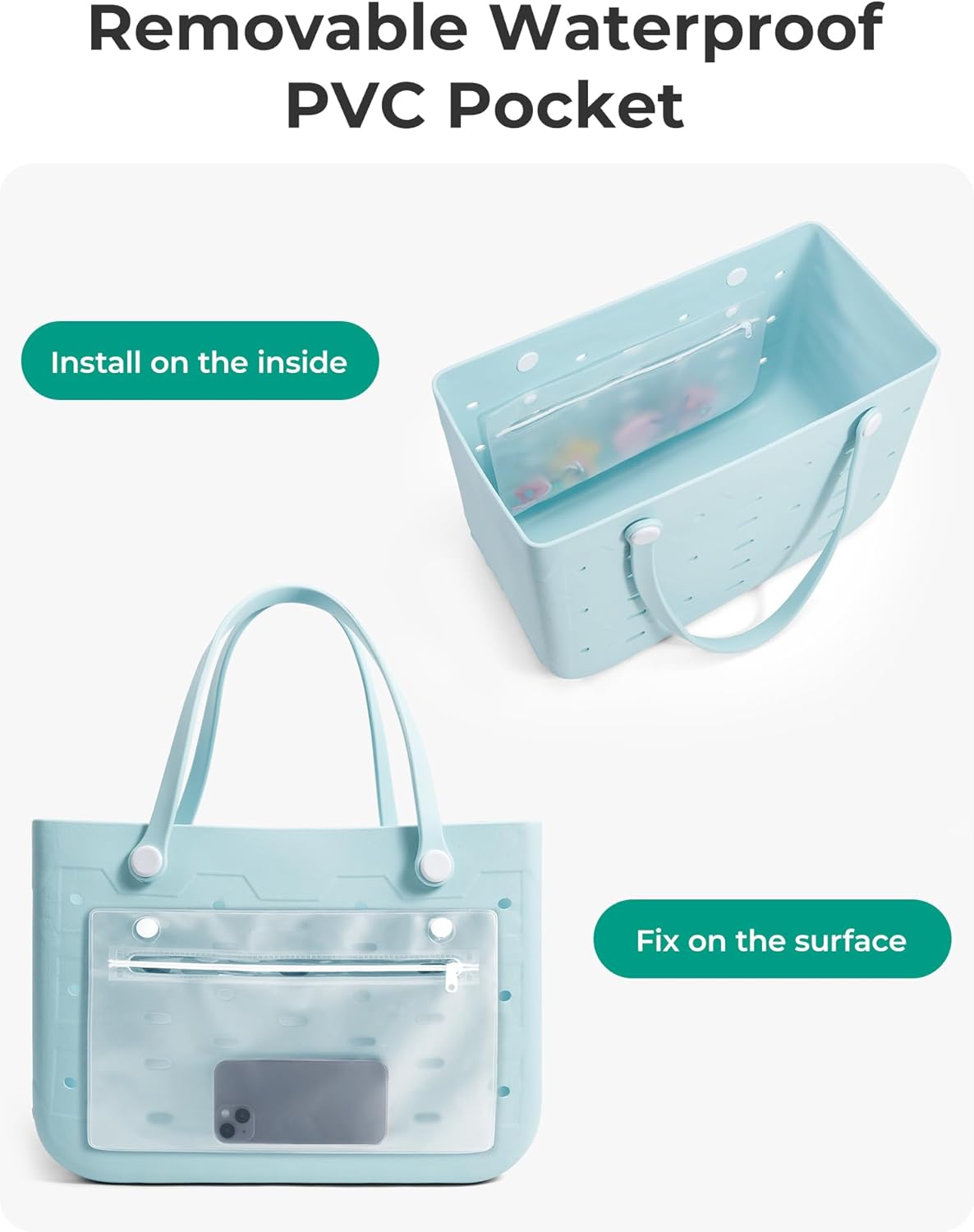 BAGSMART Beach Bag for Women, Water-resistant Rubber Tote Bag, Sandproof Vacation Essentials for Summer Swim Cruise Pool MISSING CHARMS